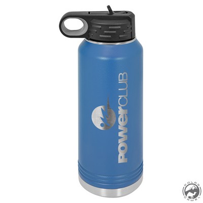Powder Coated Blue Travel Water Bottle Includes Straw